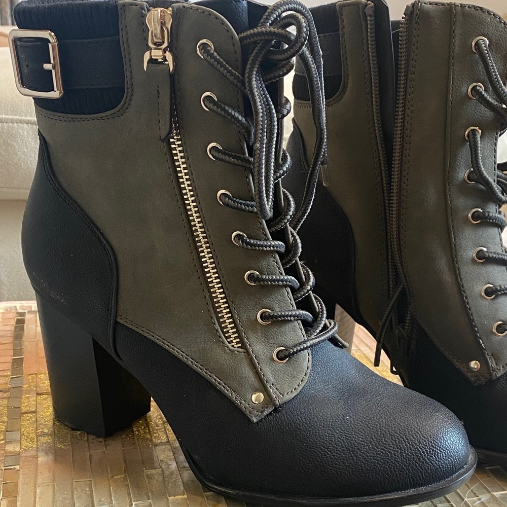 Call It Spring Black and Olive Lace Up Boots